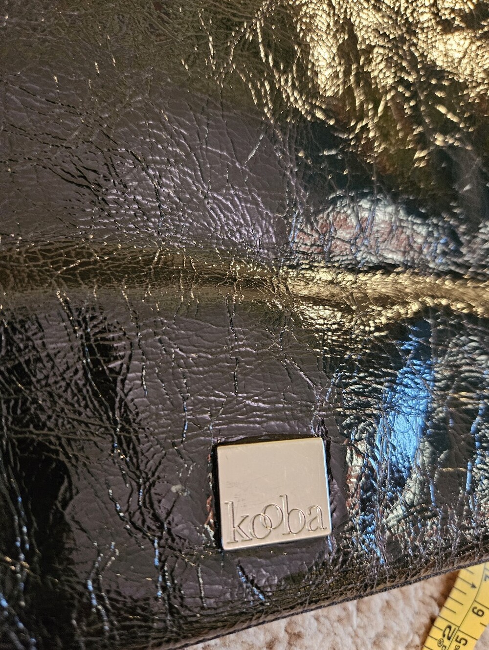 Kooba Black distressed Patent leather crossbody Messenger bag - Picture 7 of 11